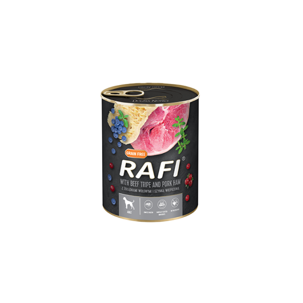 Piper Rafi Adult with Beef Tripe and Pork Ham, Cranberry and Blueberry 800gr - Ar liellopa kuņģi un cūkgaļas šķiņķi