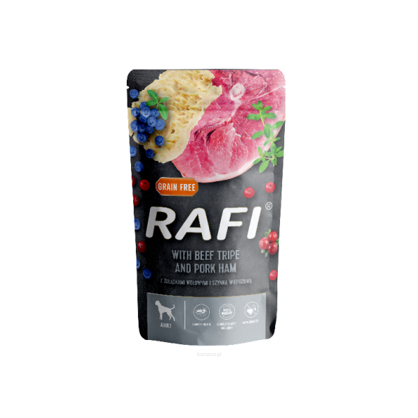 Piper Rafi Adult with Beef Tripe and Pork Ham, Cranberry and Blueberry 500gr - Ar liellopa kuņģi un cūkgaļas šķiņķi