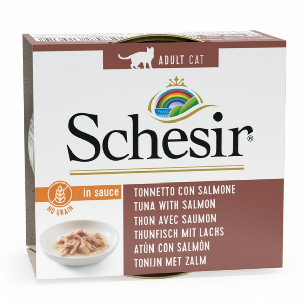 SCHESIR Cat Tuna with Salmon Sauce 70g - tuncis un lasis mērcē, bez graudiem