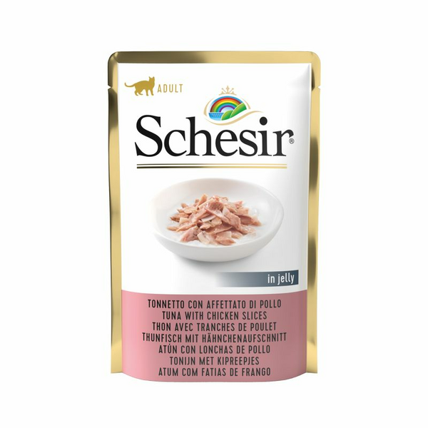Schesir Cat Tuna with Chicken Slices in Jelly 85g - tuncis un vistas šķēlītes želejā