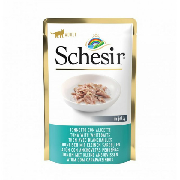 Schesir Cat Tuna with Whitebaits 85g - tuncis un salaka (sņitka) želejā