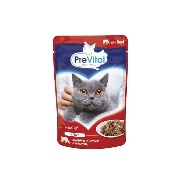 PreVital Fillet For Adult Cat With Beef In Jelly 100g - Konservi kaķiem, liellopa gaļa želejā