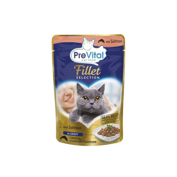 PreVital Fillet For Adult Cats With Salmon In Gravy 85g - Konservi kaķiem, lasis mērcē