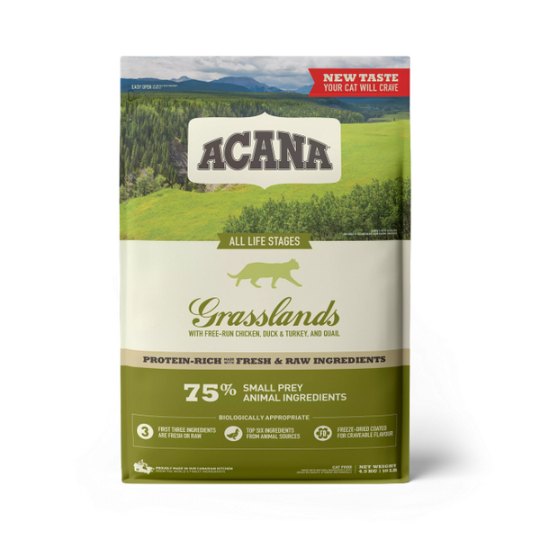 Acana Grasslands Grain Free 1.8kg - Pieaugušiem kaķiem (pīle un jērs)