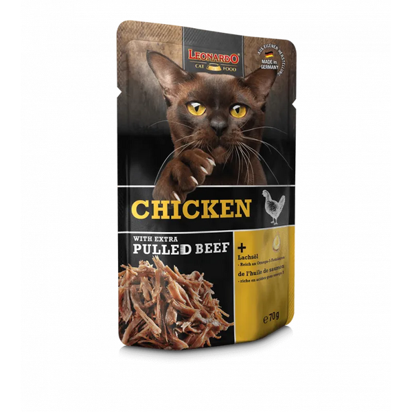 Leonardo Chicken with extra pulled Beef 70g - Konservi ar vistu un plucinātu liellopu kaķiem