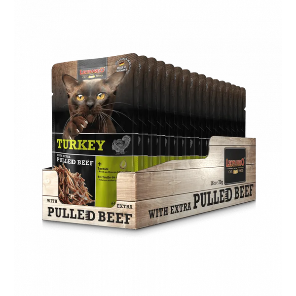 Leonardo Turkey with extra pulled Beef 70g - Konservi ar tītaru un plucinātu liellopu kaķiem, 2 image