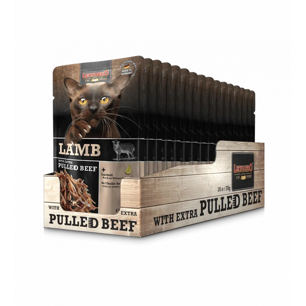 Leonardo Lamb with extra pulled Beef 70g - Konservi ar jēru un plucinātu liellopu kaķiem, 2 image