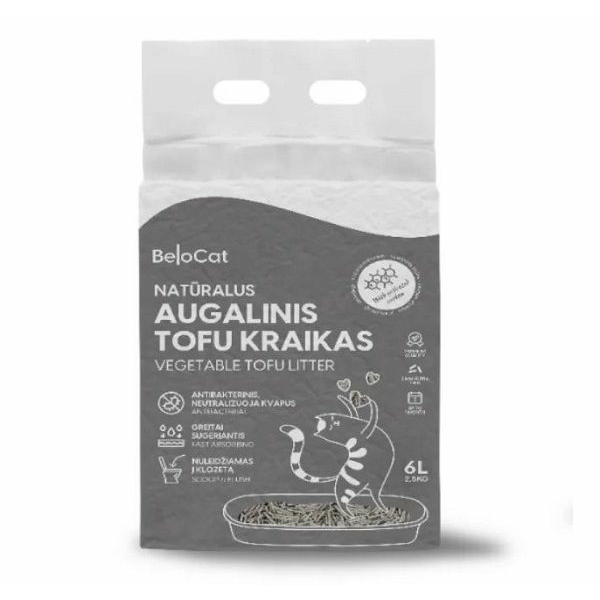 BelCat Tofu Clumping Cat Litter Carbon Active 6L - dabīgi granulēti kaķu pakaiši ar aktivēto ogli