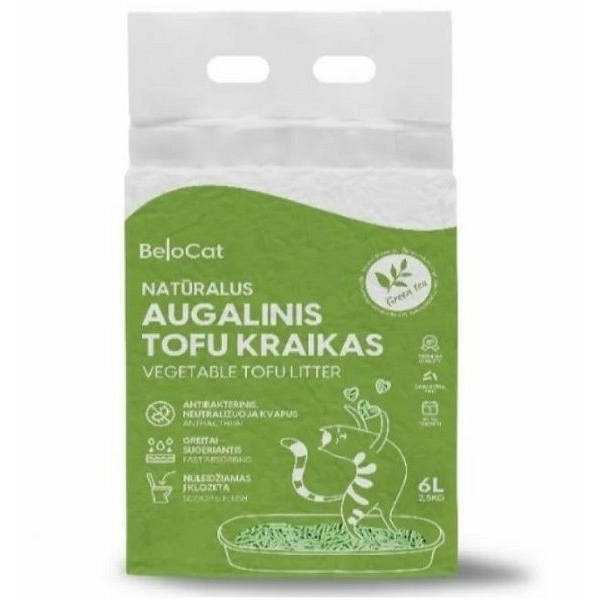BelCat Tofu Clumping Cat Litter Green tea 6L - dabīgi granulēti kaķu pakaiši ar zaļo tēju maigu aromātu