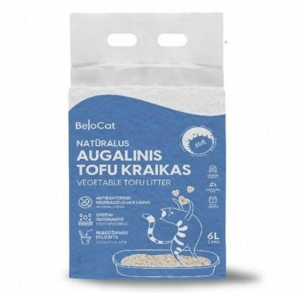 BelCat Tofu Clumping Cat Litter Milk 6L - натуральный гранулированный наполнитель без запаха