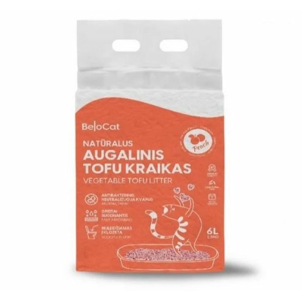 BelCat Tofu Clumping Cat Litter Peach 6L - dabīgi granulēti kaķu pakaiši ar persiku maigu aromātu