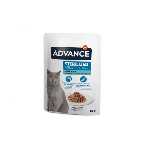 Adv cat WET sterilized codfish 85gr - полноценный и сбалансированный влажный корм, специально разработанный с учетом потребностей стерилизованных взрослых кошек. С треской.