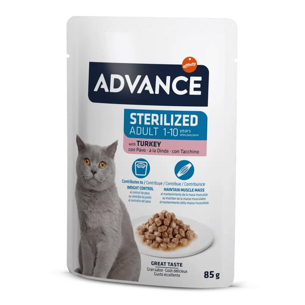 Adv cat WET sterilized turkey 85gr – полноценный и сбалансированный влажный корм, специально разработанный с учетом потребностей стерилизованных взрослых кошек. С индейкой.