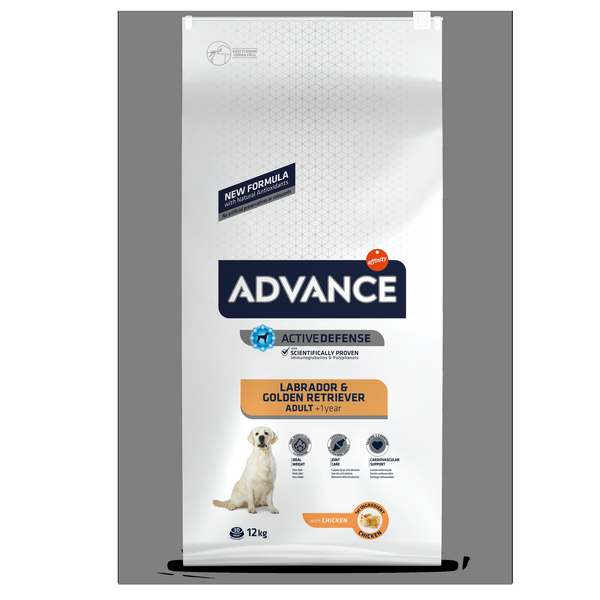 Advance Dog Labrador & Golden Retriever 12kg - pilnvērtīga barība, kas īpaši izstrādāta, lai apmierinātu pieaugušu labradoru un zelta retrīveru suņu uztura vajadzības