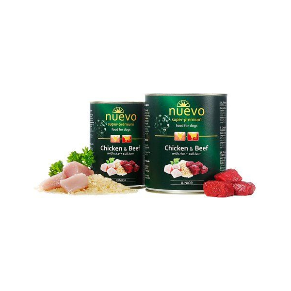 Nuevo Dog Junior Chicken&Beef 800g - Konservēta barība suņiem ar vistu un liellopa gaļa