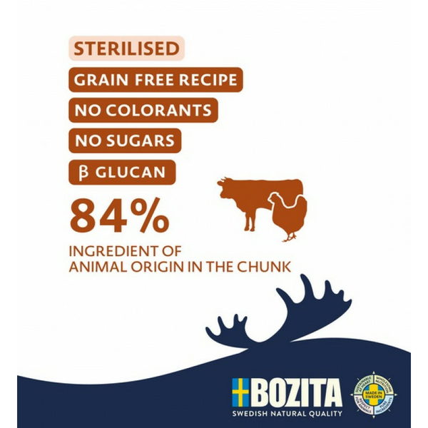 Bozita Fresh Menu Extra Chicken & Grass-Fed Beef Jelly Sterilized 370g - bezgraudu gaļas gabaliņi ar vistu un brīvā dabā audzētu liellopu želejā sterilizētiem kaķiem, 2 image