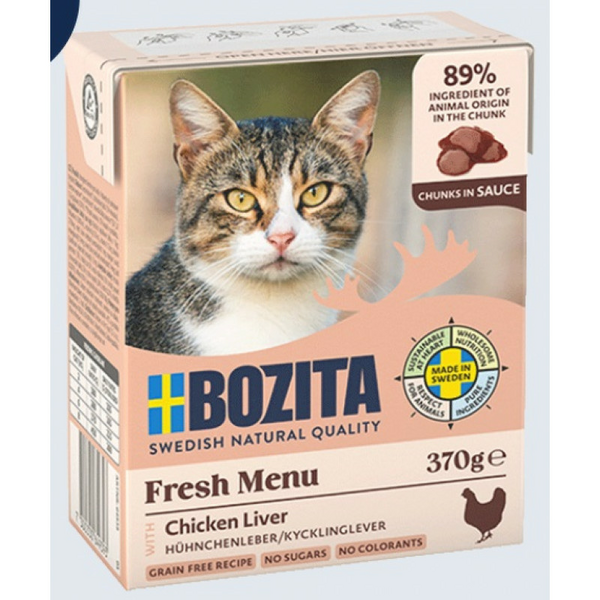 Bozita Fresh Menu Chicken Liver Sauce 370g - bezgraudu gaļas gabaliņi ar vistu aknām mērcē