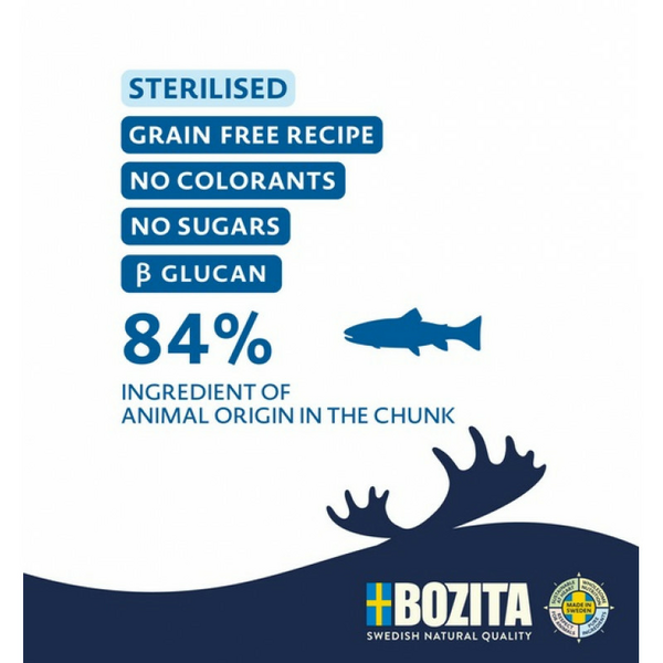 Bozita Fresh Menu Arctic Char Sauce Sterilized 370g -беззерновые мясные кусочки с арктическим гольцом в соусе для стерилизованных кошек, изображение 2