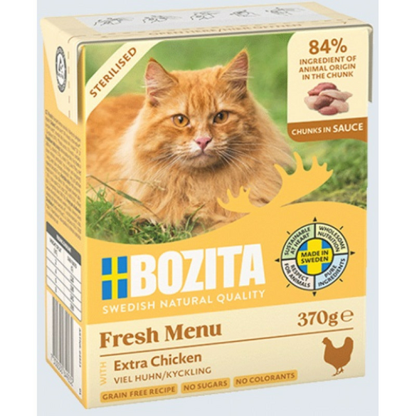 Bozita Fresh Menu Extra Chicken Sauce Sterilized 370g - bezgraudu gaļas gabaliņi ar vistu mērcē sterilizētiem kaķiem