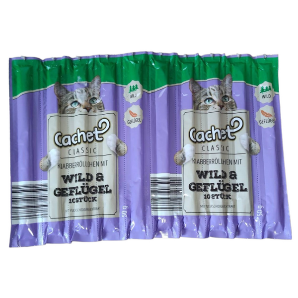 Cachet Cat desiņas kaķiem ar medījumu un mājputnu gaļu 10 x 5g