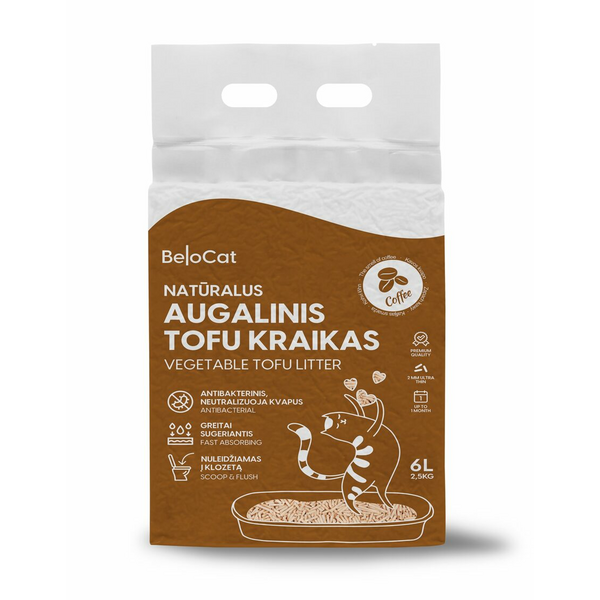 BeloCat Tofu Clumping Cat Litter Coffee 6l - dabīgi granulēti kaķu pakaiši ar kafijas maigu aromātu