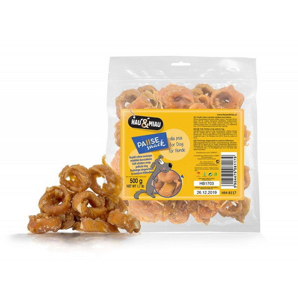 HAU&MIAU fish rings wrapped in soft chicken 500g - papildbarība pieaugušiem suņiem, zivju gredzeni ietīti mīkstā vistas gaļā, 2 image