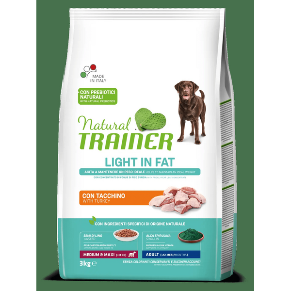 NATURAL TRAINER DOG WEIGHT CARE ADULT MEDIUM/MAXI TURKEY 3KG - Pilnvērtīga un sabalansēta barība svara kontrolei lielo/vidējo šķirņu pieaugušiem suņiem