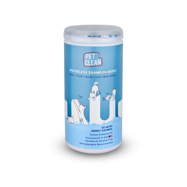PET WATERLESS SHAMPOO WIPES 50gb - BEZŪDENS ŠAMPŪNS-SALVETES AR HIPOALERĢĒNISKIEM ORGANISKIEM SAVIENOJUMIEM DZĪVNIEKIEM, BEZŪDENS PUTU TĪRĪŠANAI.