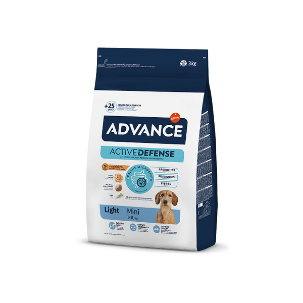 ADVANCE DOG MINI LIGHT 3,0KG - MAZO ŠĶIRŅU SUŅIEM AR LIEKO SVARU (VISTA UN RĪSI)