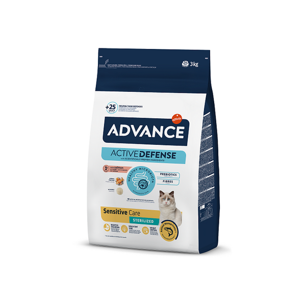 ADVANCE CAT STERILIZED SENSITIVE 3.0KG - STERILIZĒTIEM KAĶIEM (LASIS UN RĪSI)