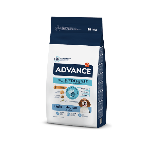 ADVANCE DOG MEDIUM LIGHT 12,0KG - VIDĒJO ŠĶIRŅU SUŅIEM AR LIEKO SVARU (VISTA AR RISIEM)
