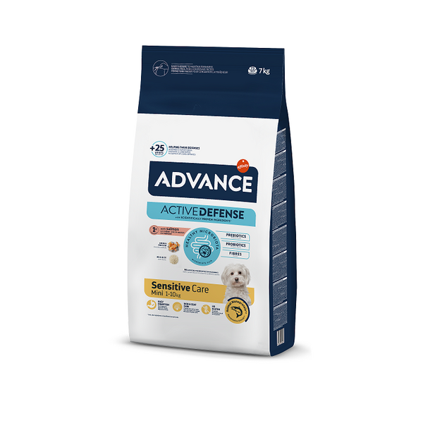 ADVANCE DOG MINI ADULT SENSITIVE CARE 7KG - sausā barība mazo šķirņu pieaugušiem suņiem (svars līdz 10 kg) ar jutīgu gremošanas sistēmu