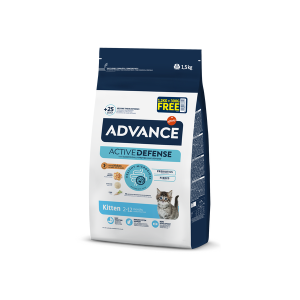 ADVANCE CAT KITTEN 1.2KG + 300G  - КAĶĒNIEM NO 2 LĪDZ 12 MENEŠIEM (VISTA UN RĪSI)