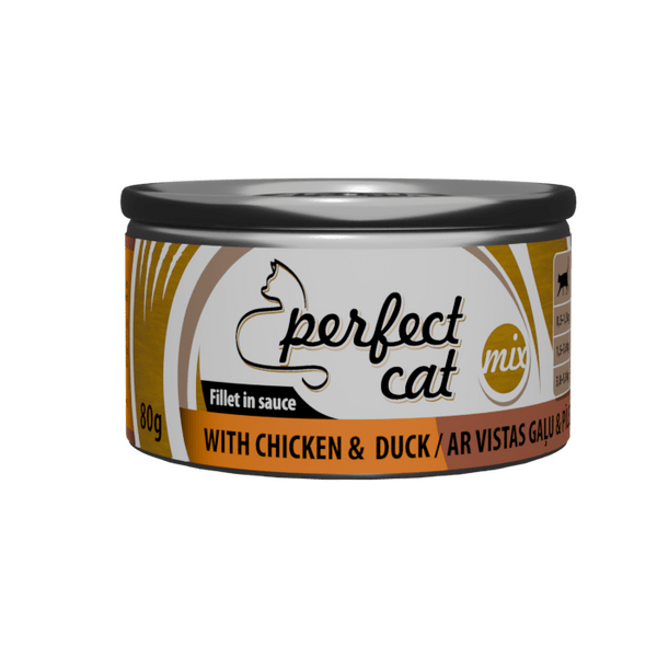 PERFECT CAT WITH CHICKEN&DUCK SAUSE 80G - PILNVERTĪGA BARIBA KAĶIEM AR VISTAS UN PĪLES GAĻU MĒRCE