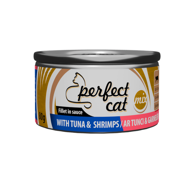 PERFECT CAT WITH TUNA&SHRIMP 80G - PILNVERTĪGA BARIBA KAĶIEM AR TUNCI UN GARNELĒM MĒRCE
