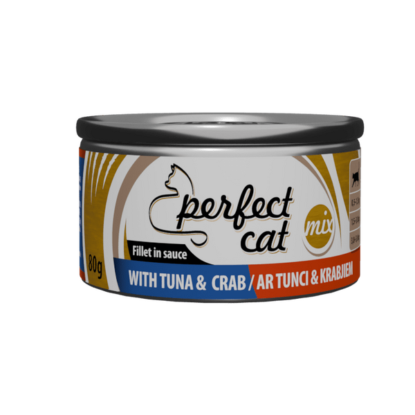 PERFECT CAT WITH TUNA&CRAB 80G - PILNVERTĪGA BARIBA KAĶIEM AR TUNCI UN KRABJIEM MĒRCE