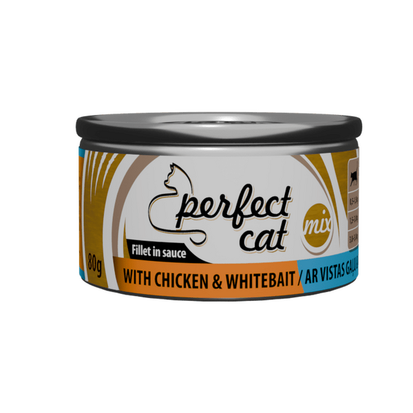 PERFECT CAT WITH CHICKEN&WHITEBAIT SAUSE 80G - PILNVERTĪGA BARIBA KAĶIEM AR VISTAS GAĻU UN ANŠOVI MĒRCE