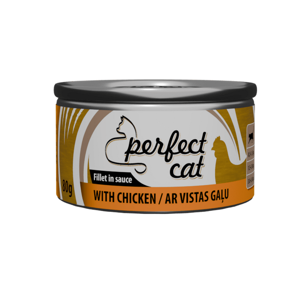 PERFECT CAT WITH CHICKEN 80G - PILNVERTĪGA BARIBA KAĶIEM AR VISTAS GAĻU MĒRCE
