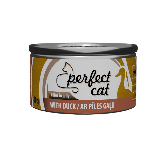 PERFECT CAT WITH DUCK 80G - PILNVERTĪGA BARIBA KAĶIEM AR PĪLES GAĻU ŽELEJĀ