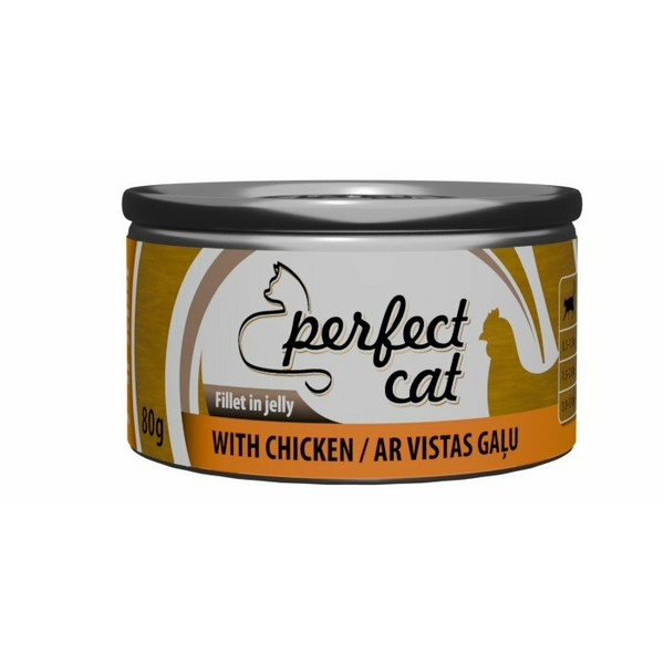 PERFECT CAT WITH CHICKEN 80G - PILNVERTĪGA BARIBA KAĶIEM AR VISTAS GAĻU ŽELEJĀ
