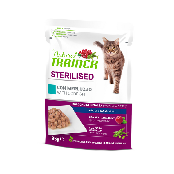 NT KONS. CAT SP. STER. CODFISH BUSTA 85G- pilnvērtīga un sabalansēta barība, konservi ar menci sterilizētiem kaķiem