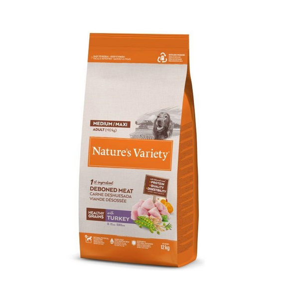 NV Dog Healthy Grain Adult Med/Maxi Turkey 12 kg - pilnvērtīga barība pieaugušiem suņiem, ar veselīgiem pilngraudiem un tītaru gaļu