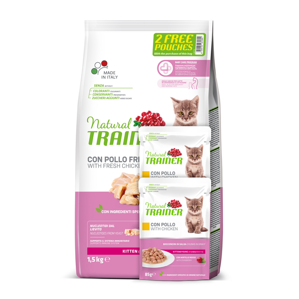 NT CAT KITTEN WITH CHICKEN 1,5 KG + 2 WET POUCHES - Pilnvērtīga un sabalansēta barība kaķēniem. Ideāli piemērota arī kaķenēm grūtniecības vai zīdīšanas laikā