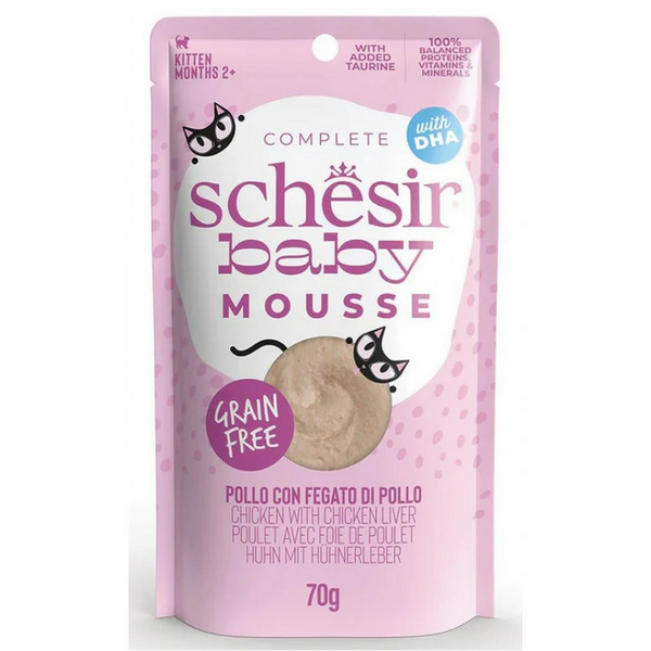 Schesir Baby Mousse Chicken&Chicken Liver 70g - vistas un vistas aknu uzputenis kaķēniem
