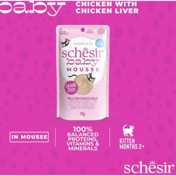 Schesir Baby Mousse Chicken&Chicken Liver 70g - vistas un vistas aknu uzputenis kaķēniem, 4 image