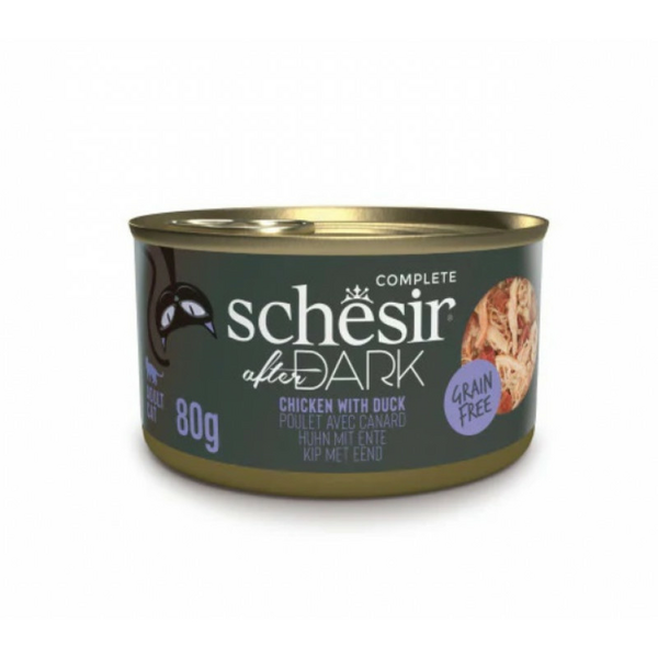 Schesir After Dark Chicken with Duck 80g - vista un pīle buljonā