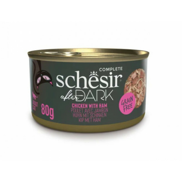 Schesir After Dark Chicken with Ham 80g - vista un šķiņķis buljonā
