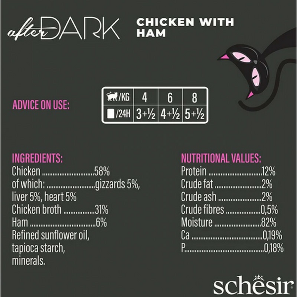 Schesir After Dark Chicken with Ham 80g - vista un šķiņķis buljonā, 5 image