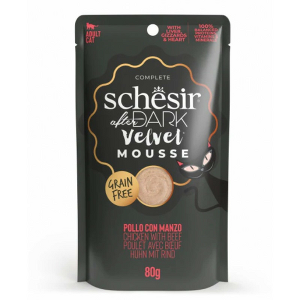 Schesir After Dark Chicken with Beef Velvet Mousse 80g - vistas un liellopa gaļas uzputenis
