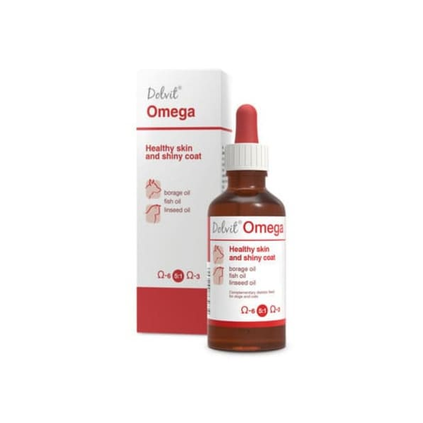 Minerālu papildbarība suņiem un kaķiem Dolfos Dolvit Omega 50 ml - veselīga āda un spīdīgs mētelis